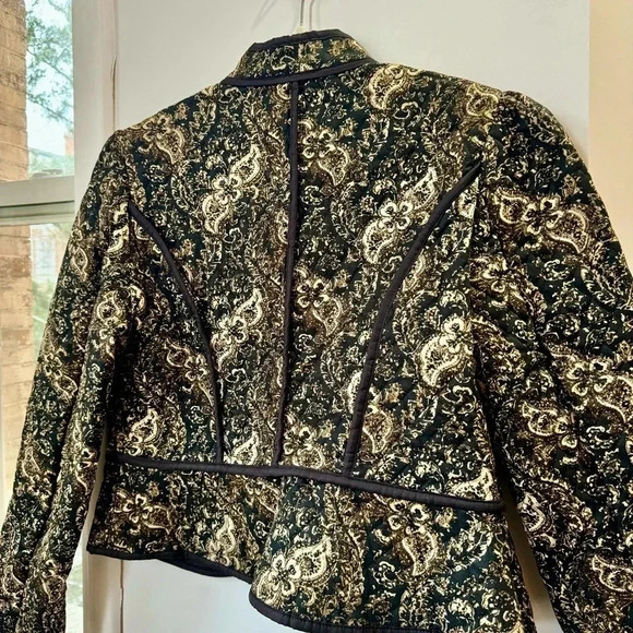 New Free People Zoey Jacket Quilted Fall Paisley Print Collarless Black - Picture 9 of 13